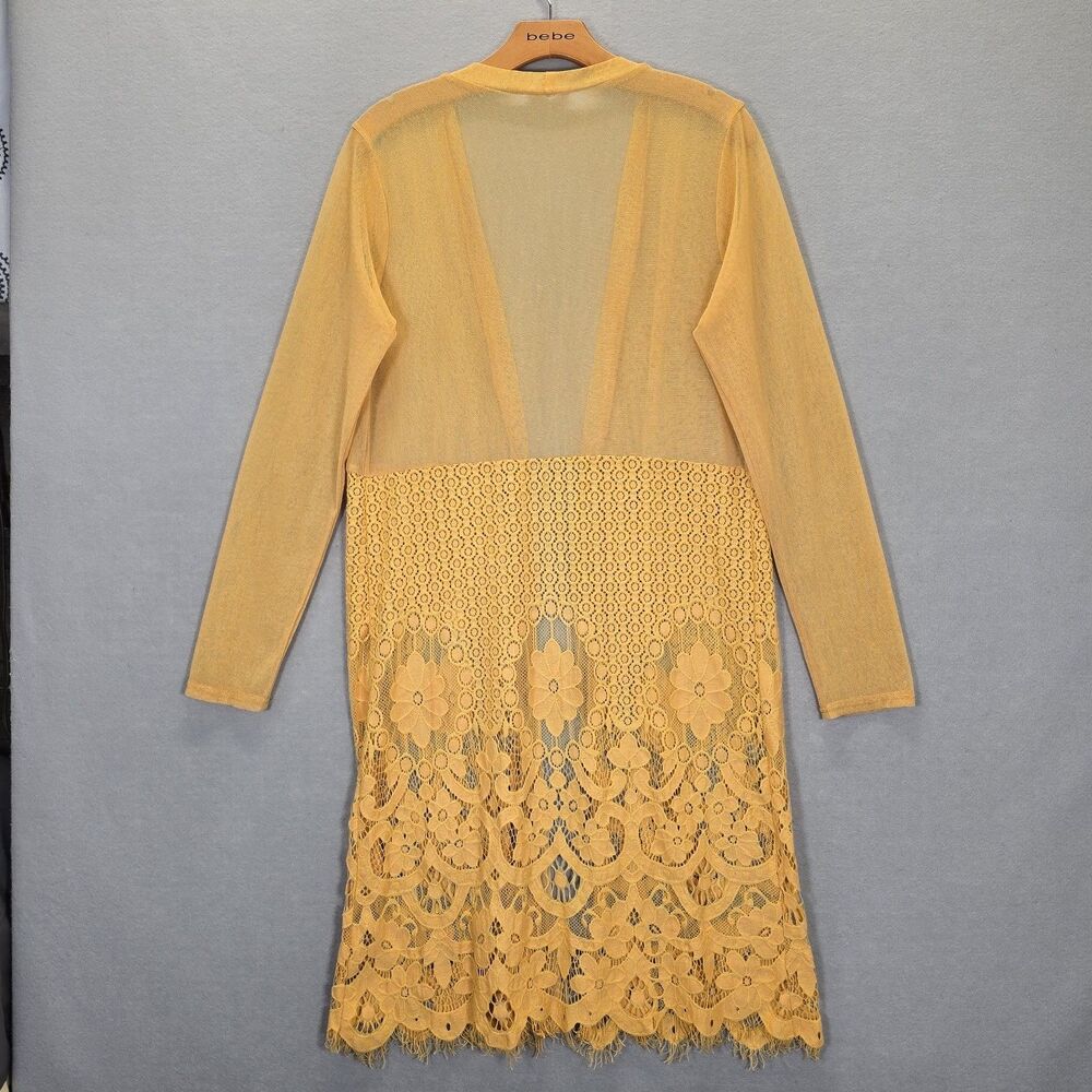 Ember Woman’s Maxi Long Lace Boho Duster Cardigan Mustard Size M - Picture 2 of 9